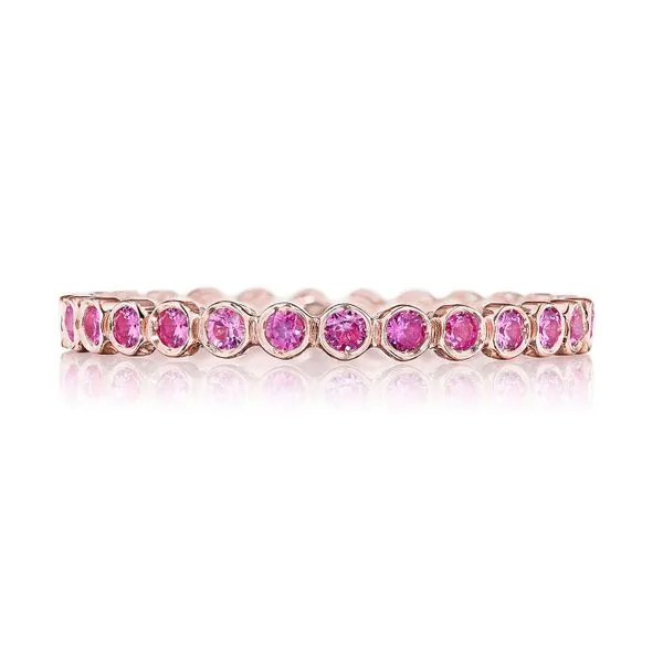Round Bezel Droplet Wedding Band with Pink Sapphire Aires Jewelers Morris Plains, NJ