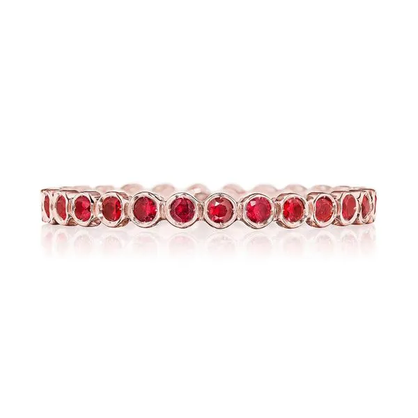 Round Bezel Droplet Wedding Band with Ruby Aires Jewelers Morris Plains, NJ