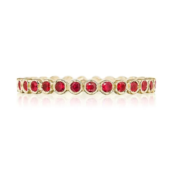 Round Bezel Droplet Wedding Band with Ruby Aires Jewelers Morris Plains, NJ