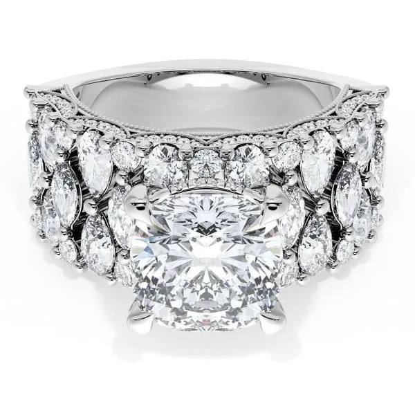 Cushion Solitaire Engagement Ring w/ North South Marquise & Pear Band Aires Jewelers Morris Plains, NJ