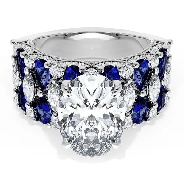 Oval Solitaire Engagement Ring w/ North South Marquise & Pear Band Aires Jewelers Morris Plains, NJ