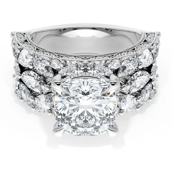 Cushion Solitaire Engagement Ring w/ Marquise & Pear Band Aires Jewelers Morris Plains, NJ