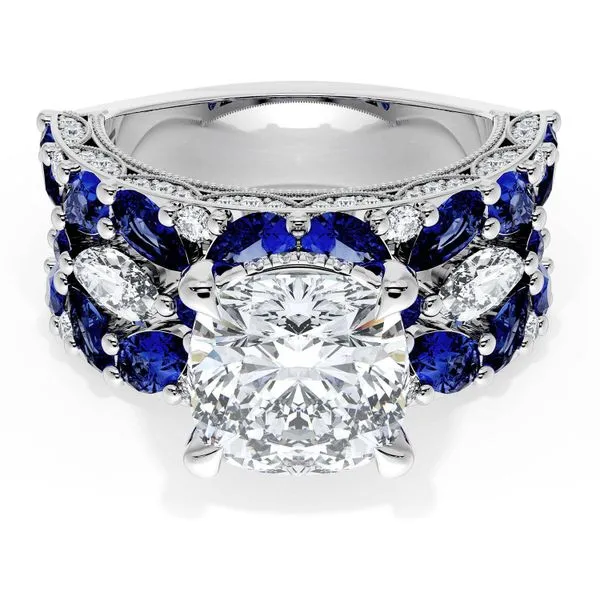 Cushion Solitaire Engagement Ring w/ Marquise & Pear Band Aires Jewelers Morris Plains, NJ