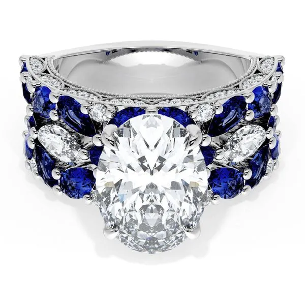 Oval Solitaire Engagement Ring w/ Marquise & Pear Band Aires Jewelers Morris Plains, NJ