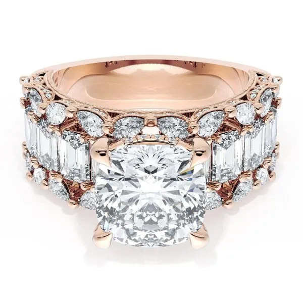 Cushion Solitaire Engagement Ring w/ Emerald & Pear Band Aires Jewelers Morris Plains, NJ