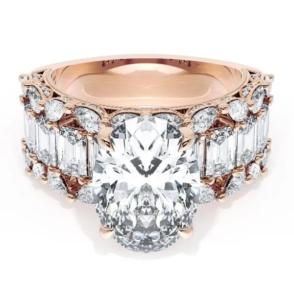 Oval Solitaire Engagement Ring w/ Emerald & Pear Band Aires Jewelers Morris Plains, NJ