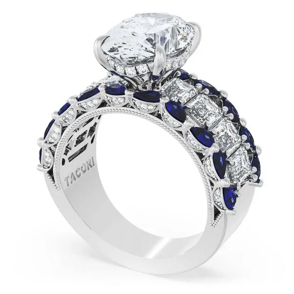 Oval Solitaire Engagement Ring w/ Emerald & Pear Band Aires Jewelers Morris Plains, NJ