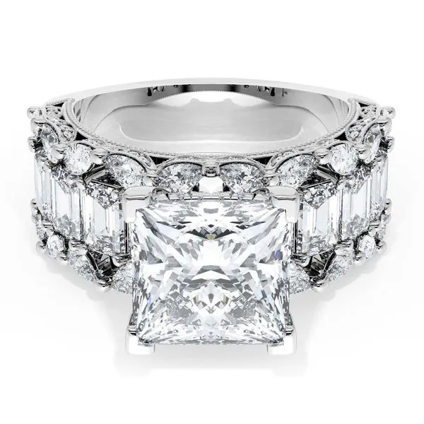 Princess Solitaire Engagement Ring w/ Emerald & Pear Band Aires Jewelers Morris Plains, NJ