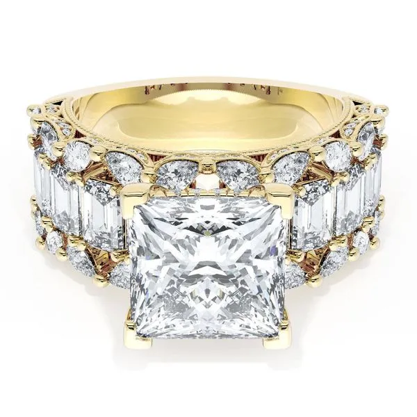 Princess Solitaire Engagement Ring w/ Emerald & Pear Band Aires Jewelers Morris Plains, NJ