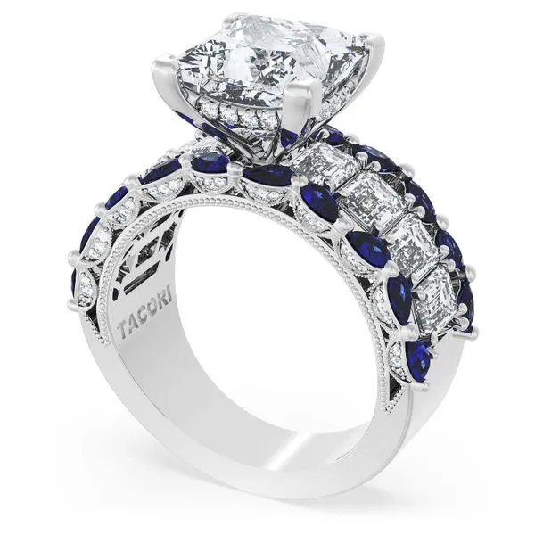 Princess Solitaire Engagement Ring w/ Emerald & Pear Band Aires Jewelers Morris Plains, NJ