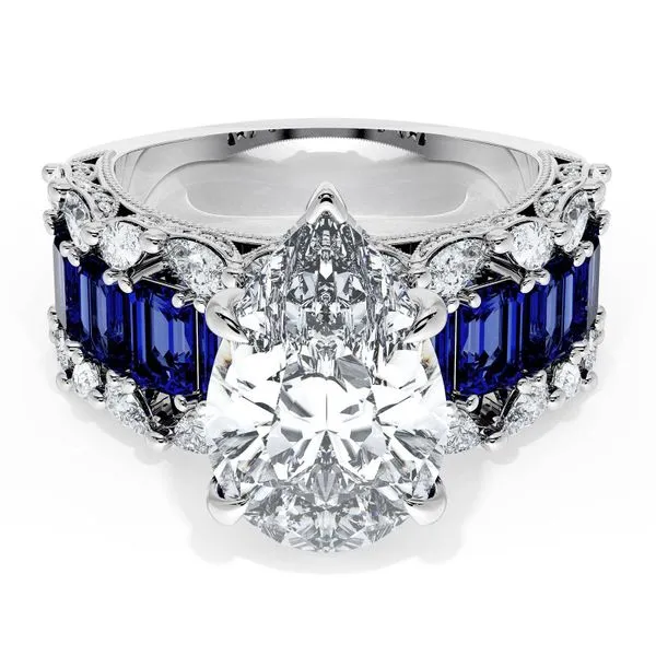 Pear Solitaire Engagement Ring w/ Emerald & Pear Band Meyers Jewelers Grove City, OH