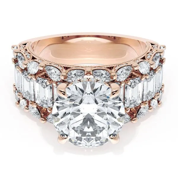 Round Solitaire Engagement Ring w/ Emerald & Pear Band Aires Jewelers Morris Plains, NJ