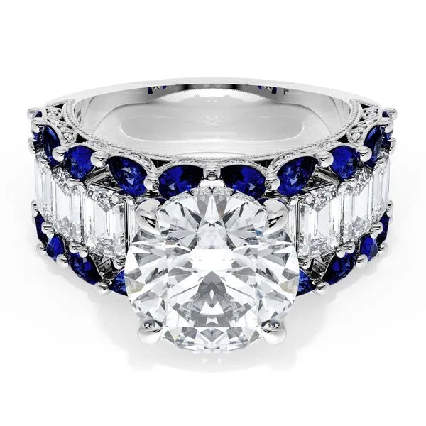 Round Solitaire Engagement Ring w/ Emerald & Pear Band Aires Jewelers Morris Plains, NJ