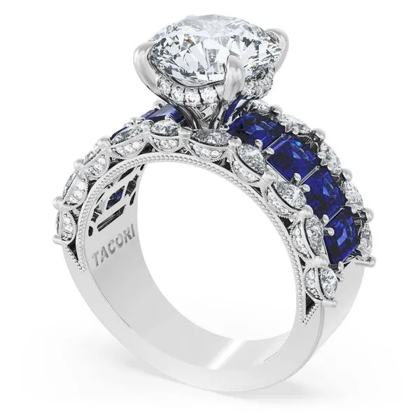 Round Solitaire Engagement Ring w/ Emerald & Pear Band Aires Jewelers Morris Plains, NJ