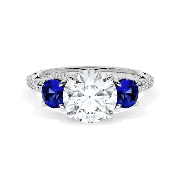 Round 3-Stone Engagement Ring in Blue Sapphire Aires Jewelers Morris Plains, NJ