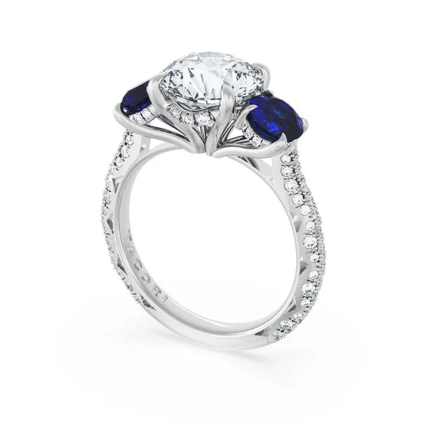 Round 3-Stone Engagement Ring in Blue Sapphire Aires Jewelers Morris Plains, NJ