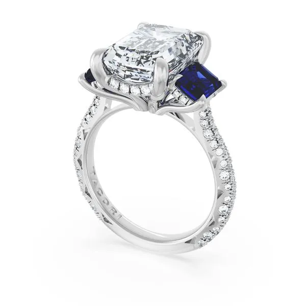 Emerald 3-Stone Engagement Ring in Blue Sapphire Aires Jewelers Morris Plains, NJ