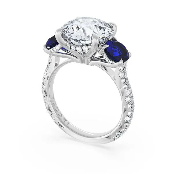 Round 3-Stone Engagement Ring in Blue Sapphire Aires Jewelers Morris Plains, NJ