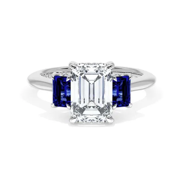 Emerald 3-Stone Engagement Ring in Blue Sapphire Aires Jewelers Morris Plains, NJ