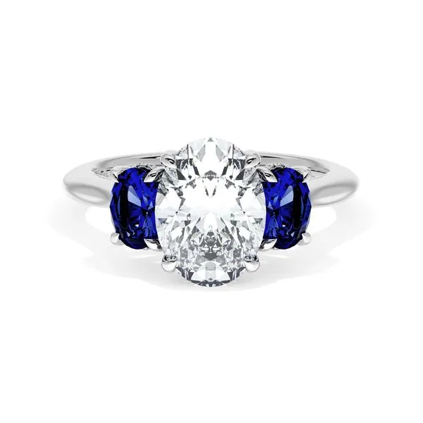 Oval 3-Stone Engagement Ring in Blue Sapphire Aires Jewelers Morris Plains, NJ