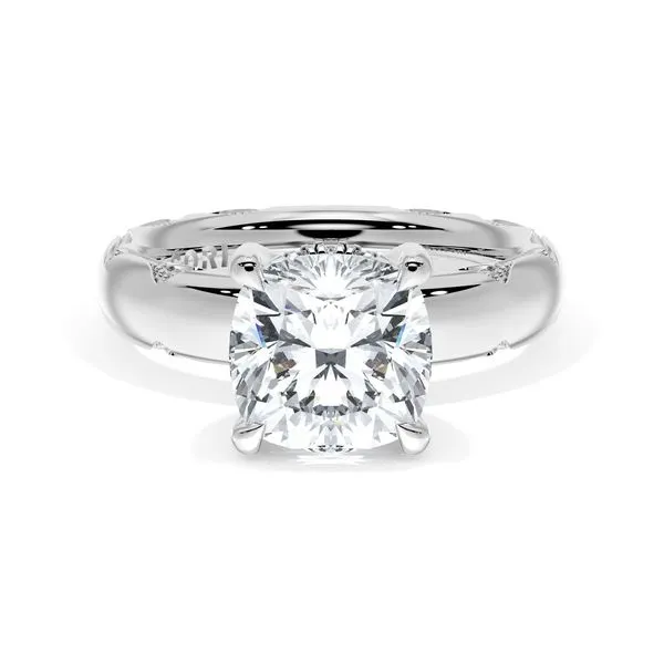 Cushion Solitaire Cigar Band Engagement Ring Aires Jewelers Morris Plains, NJ