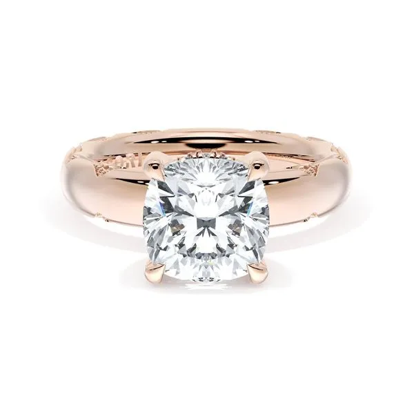 Cushion Solitaire Cigar Band Engagement Ring Aires Jewelers Morris Plains, NJ