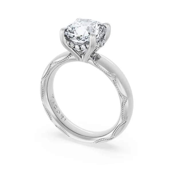 Cushion Solitaire Cigar Band Engagement Ring Aires Jewelers Morris Plains, NJ