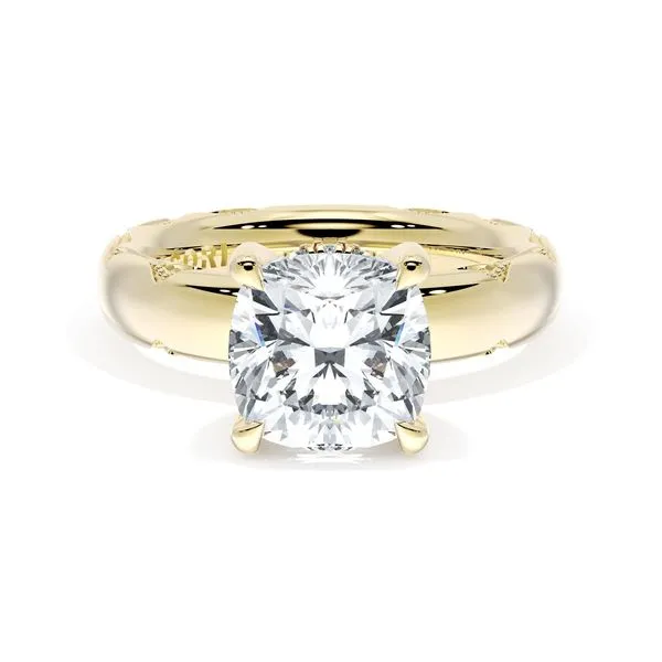 Cushion Solitaire Cigar Band Engagement Ring Aires Jewelers Morris Plains, NJ