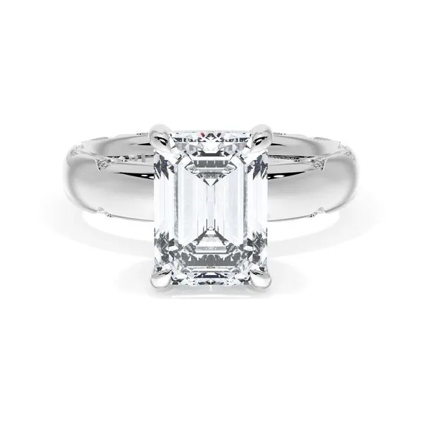 Emerald Solitaire Cigar Band Engagement Ring Aires Jewelers Morris Plains, NJ