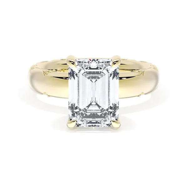 Emerald Solitaire Cigar Band Engagement Ring Aires Jewelers Morris Plains, NJ