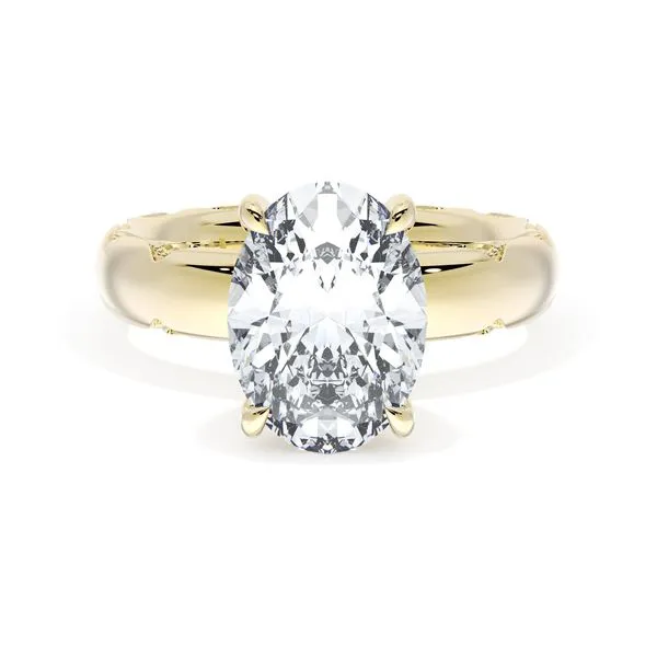 Oval Solitaire Cigar Band Engagement Ring Aires Jewelers Morris Plains, NJ