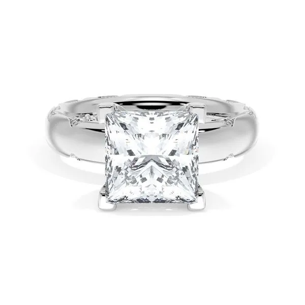 Princess Solitaire Cigar Band Engagement Ring Aires Jewelers Morris Plains, NJ