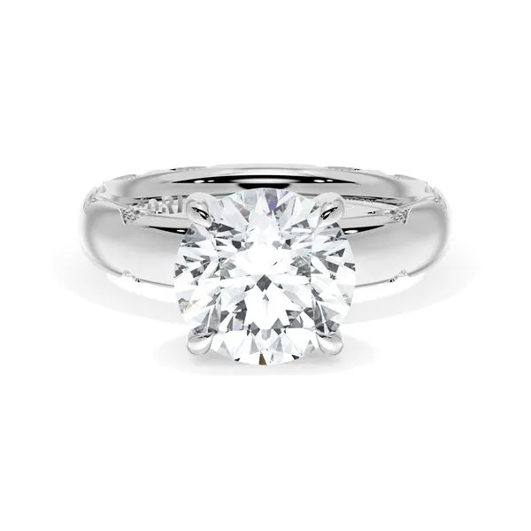 Round Solitaire Cigar Band Engagement Ring Aires Jewelers Morris Plains, NJ