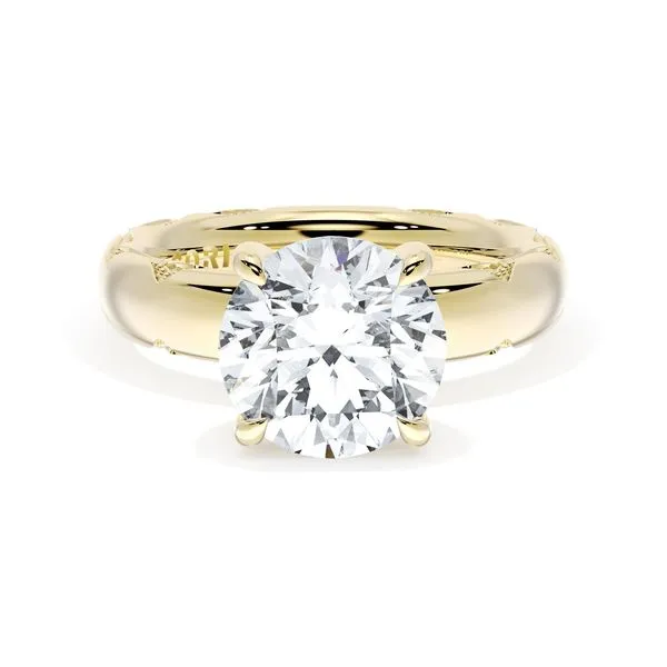 Round Solitaire Cigar Band Engagement Ring Aires Jewelers Morris Plains, NJ
