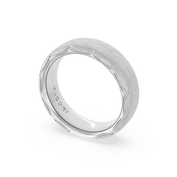 Brushed Finish Wedding Band in 18kt White Gold Aires Jewelers Morris Plains, NJ