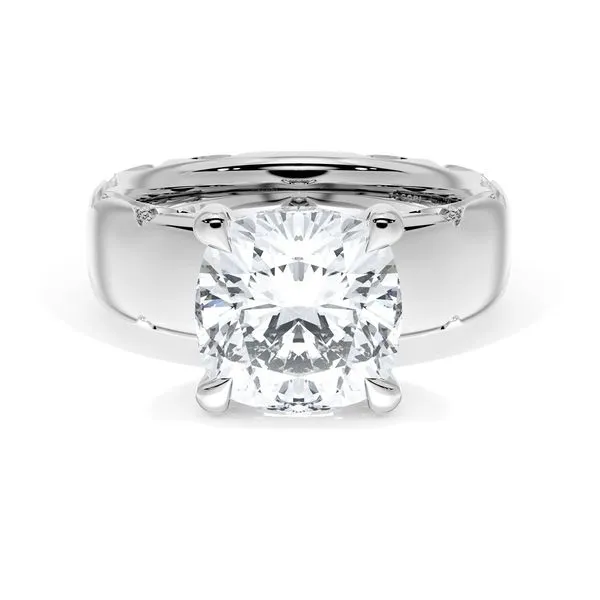 Cushion Solitaire Cigar Band Engagement Ring Aires Jewelers Morris Plains, NJ