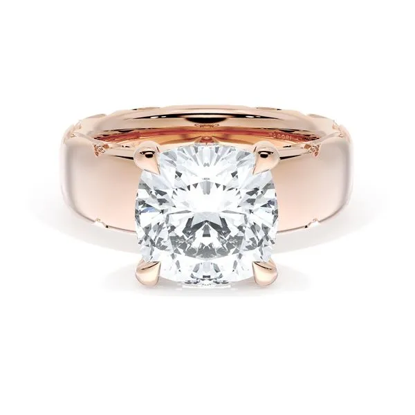 Cushion Solitaire Cigar Band Engagement Ring Aires Jewelers Morris Plains, NJ