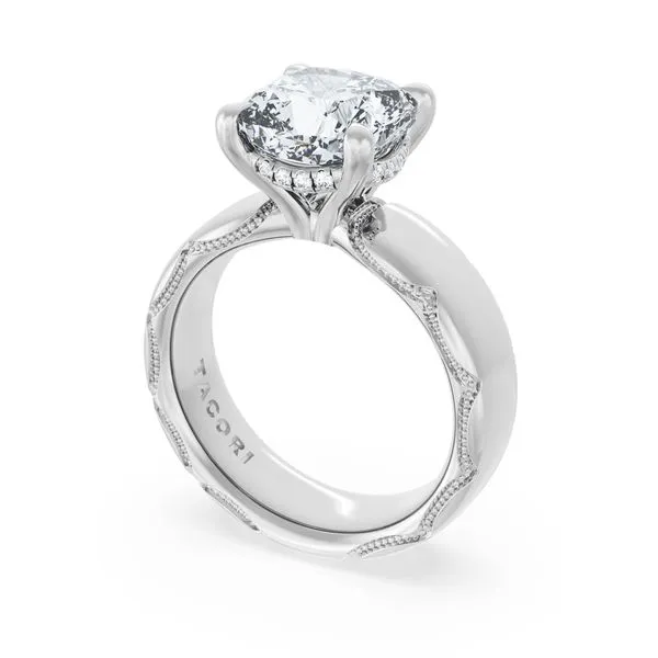 Cushion Solitaire Cigar Band Engagement Ring Aires Jewelers Morris Plains, NJ