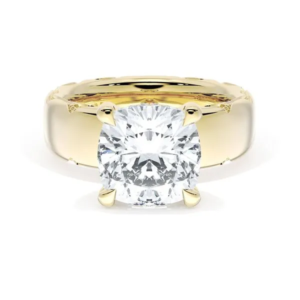 Cushion Solitaire Cigar Band Engagement Ring Aires Jewelers Morris Plains, NJ