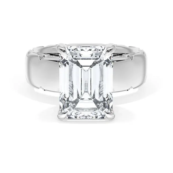 Emerald Solitaire Cigar Band Engagement Ring Aires Jewelers Morris Plains, NJ