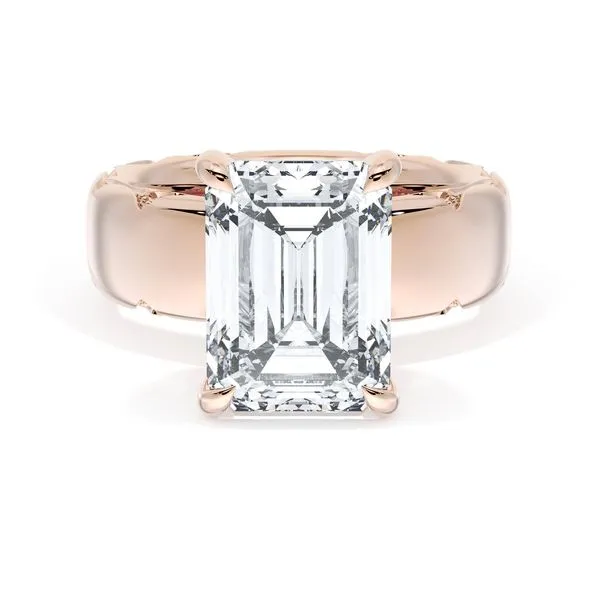 Emerald Solitaire Cigar Band Engagement Ring Aires Jewelers Morris Plains, NJ