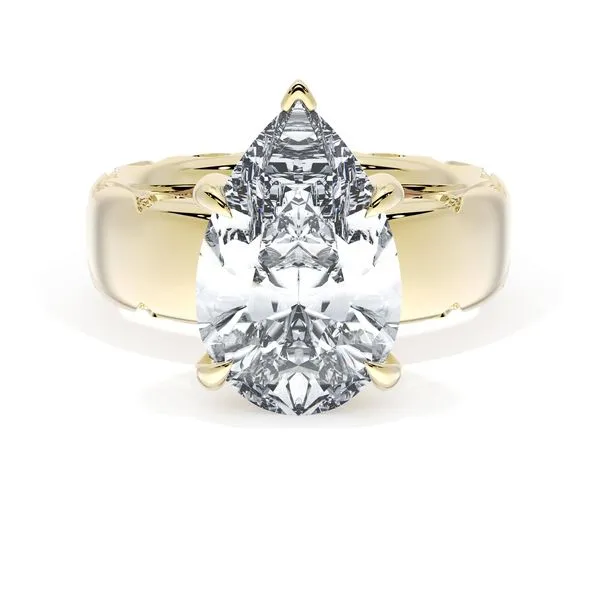 Pear Solitaire Cigar Band Engagement Ring Aires Jewelers Morris Plains, NJ