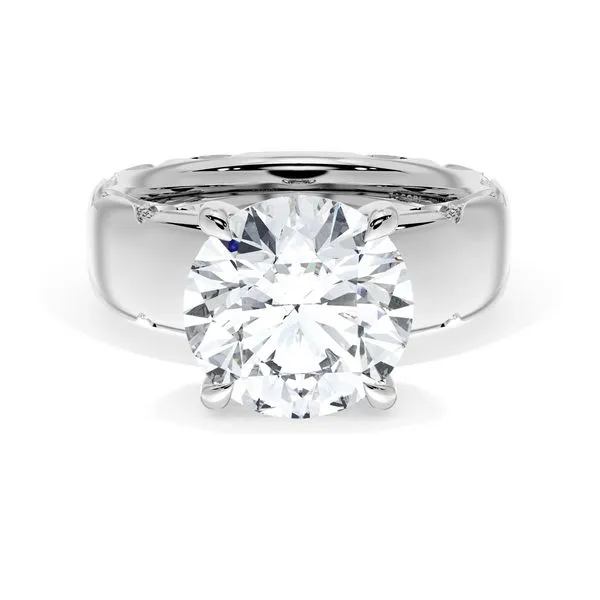 Round Solitaire Cigar Band Engagement Ring Aires Jewelers Morris Plains, NJ