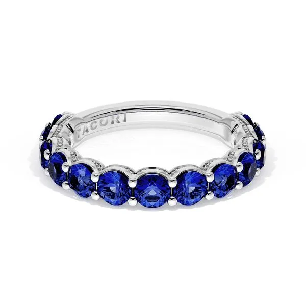 Round Cut Blue Sapphire Eternity Band in Platinum Aires Jewelers Morris Plains, NJ