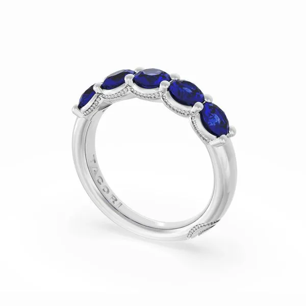 Round Cut Blue Sapphire Eternity Band in 18kt White Gold Aires Jewelers Morris Plains, NJ