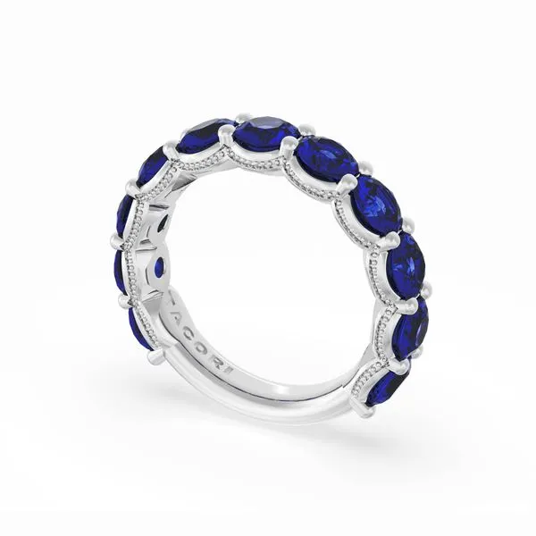 Round Cut Blue Sapphire Eternity Band in 18kt White Gold Aires Jewelers Morris Plains, NJ