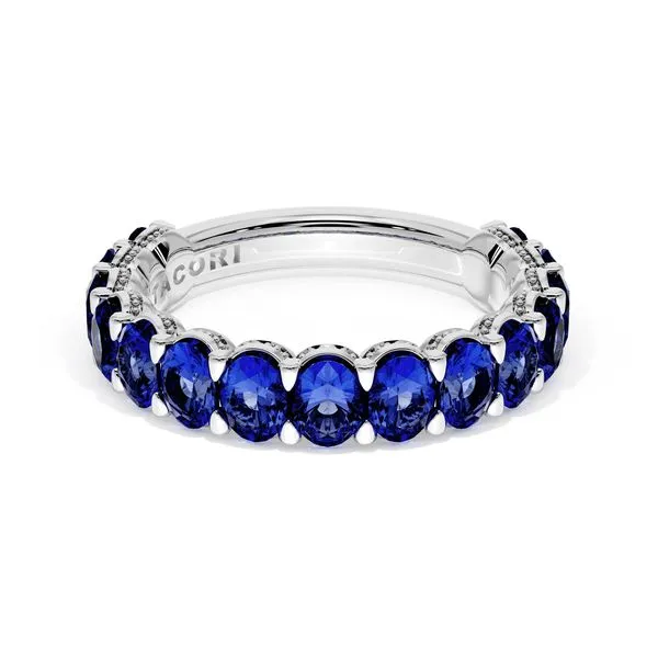 Oval Cut Blue Sapphire Eternity Band in Platinum Aires Jewelers Morris Plains, NJ