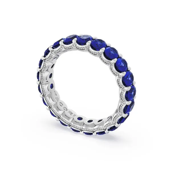 Oval Cut Blue Sapphire Eternity Band in 18kt White Gold Aires Jewelers Morris Plains, NJ