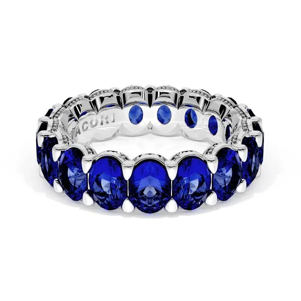 Oval Cut Blue Sapphire Eternity Band in Platinum Aires Jewelers Morris Plains, NJ