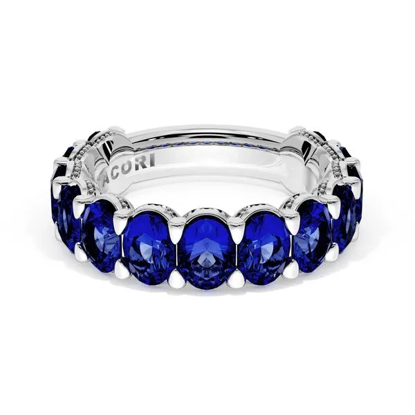 Oval Cut Blue Sapphire Eternity Band in Platinum Aires Jewelers Morris Plains, NJ